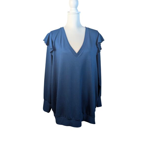 Torrid Women's Long Sleeve V Neck Ruffle Shoulder Knit Top Size 3x 22-24 Teal - Picture 5 of 8